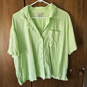 A New Day Neon Green Oversized Linen Blend Button Up Shirt | XL